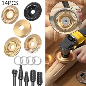 14PCS Angle Grinder Wood Carving Disc Rotary File Set Rotary Burr File Set Angle Grinder Wood Carving Disc Woodworking Carving Sanding