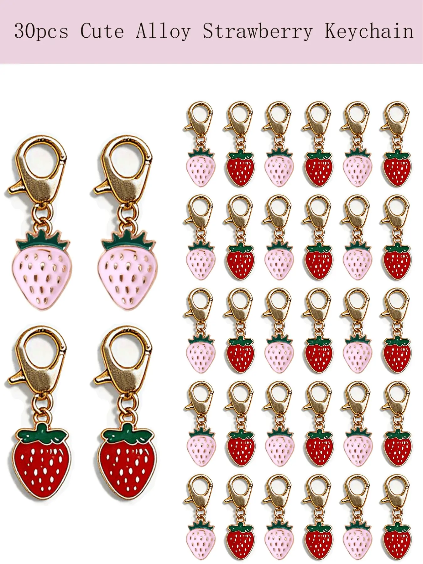 30pcs Strawberry Fruit Keychain Set, Realistic Fruit Pendants, Couple Best Friend Bag Accessories Gift, Fashion Backpack Charm, Zinc Alloy Keychain, Cute Keychain
