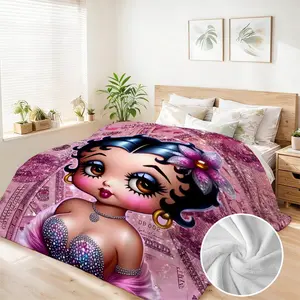 BETTY BOOP 90"x108" Large Size Cartoon Flannel Blanket Soft Polyester All-Season Cozy Throw for Women Girls Friends Perfect Gift for Birthdays Valentine’s Day