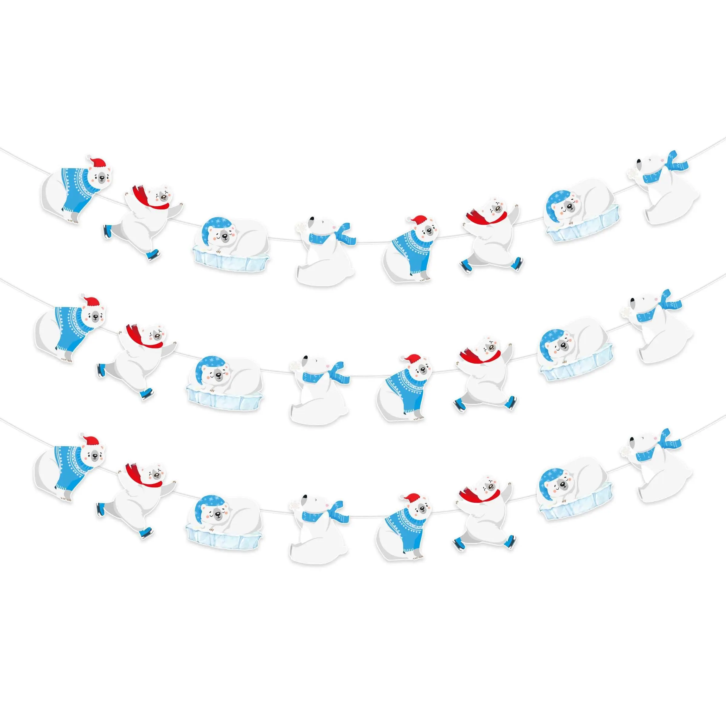1Set Polar Bear Party Decorations 3pcs Polar Bear Banner Bunting for Birthday Baby Shower Supplies Winter Animals Themed Birthday Party Decorations for Christmas Party Supplies