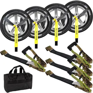 4 Pack  Tie Down Straps for  - Tire Ratchet Strap with Flat Hooks - 2" x 10' 10,000LBS Break Strength - Lasso Style Wheel Straps for Hauling UTV, SUV, Any