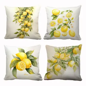 4pcs Rustic Lemon Print Throw Pillow Covers, 100% Polyester, Hand Wash Only, Zipper Closure, Decorative Cushion Cases for Home & Outdoor Festive Decor, Single-Sided Print - No Insert, Lemon Decor