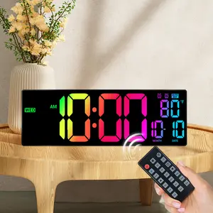Large 16.5" Digital Wall Clock Lamp with Remote Control,Auto DST,Dual Alarm with Big LED Screen Dispaly,11 RGB Colors,Temperature,Night Lamp for Living Room,Bedroom,Mounted, Desk Decor,Gift for Elderly