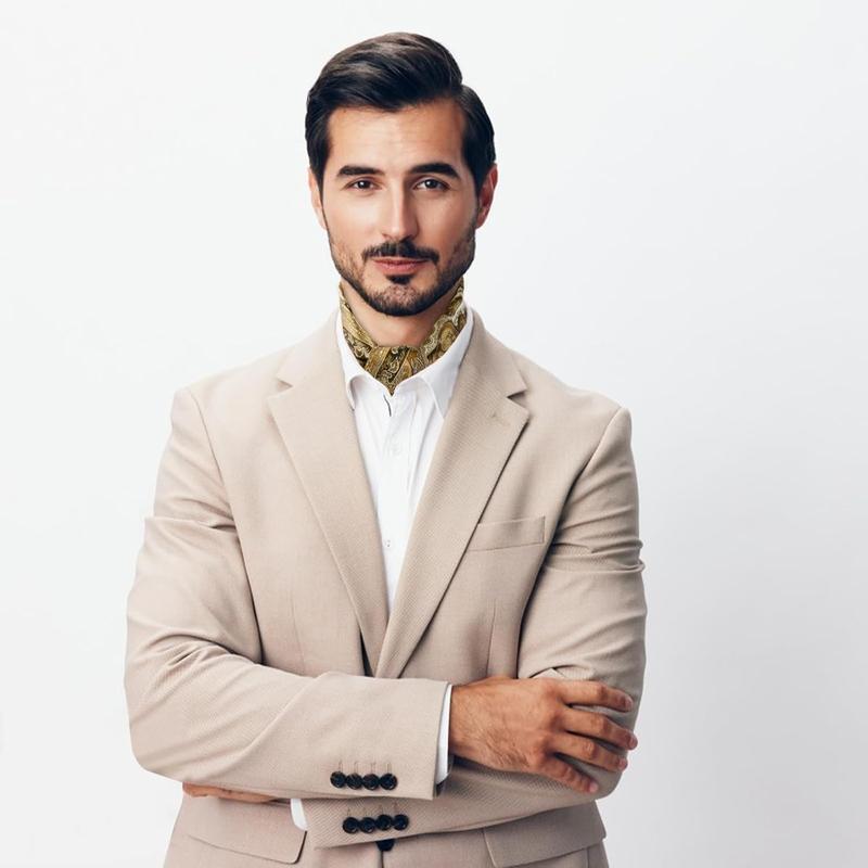 Vintage Silk Feel Square Scarf for Men Satin Bandana Tiny Pattern Print Neckerchief Geometry Head Scarf Fashion