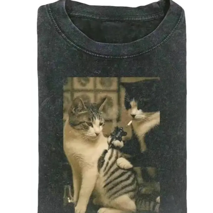 Comfort Colors Funny Cat Vintage Short Sleeve Funny T-shirts for Summer Fashion Men&Women's Top for Daily Wear silly cat meme Graphic Tee Gift For Men Women, Menswear