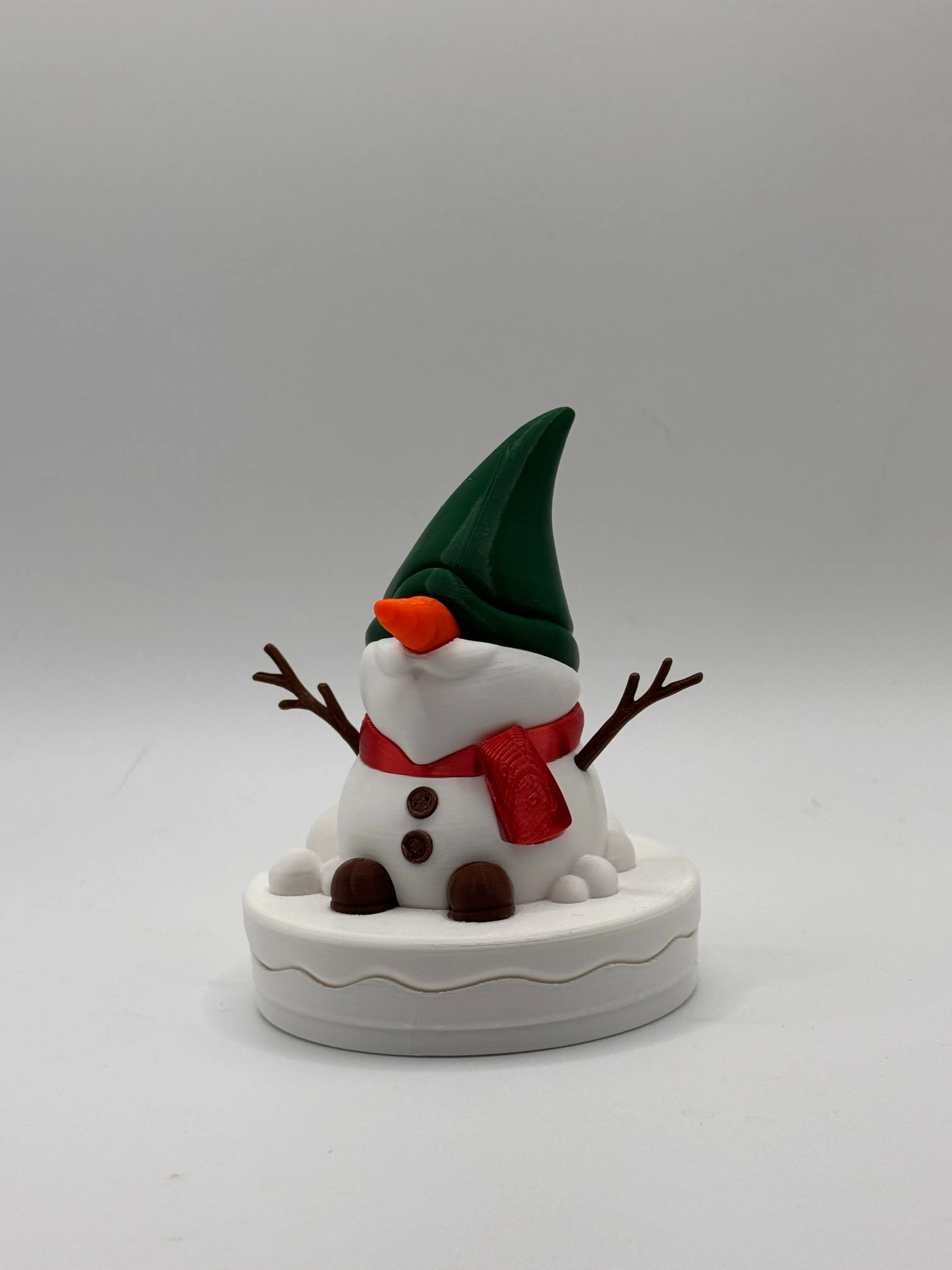 Gnome Snoman - Festive Gnome Snowman Figurine with Green Hat and Red Scarf for Winter Decor