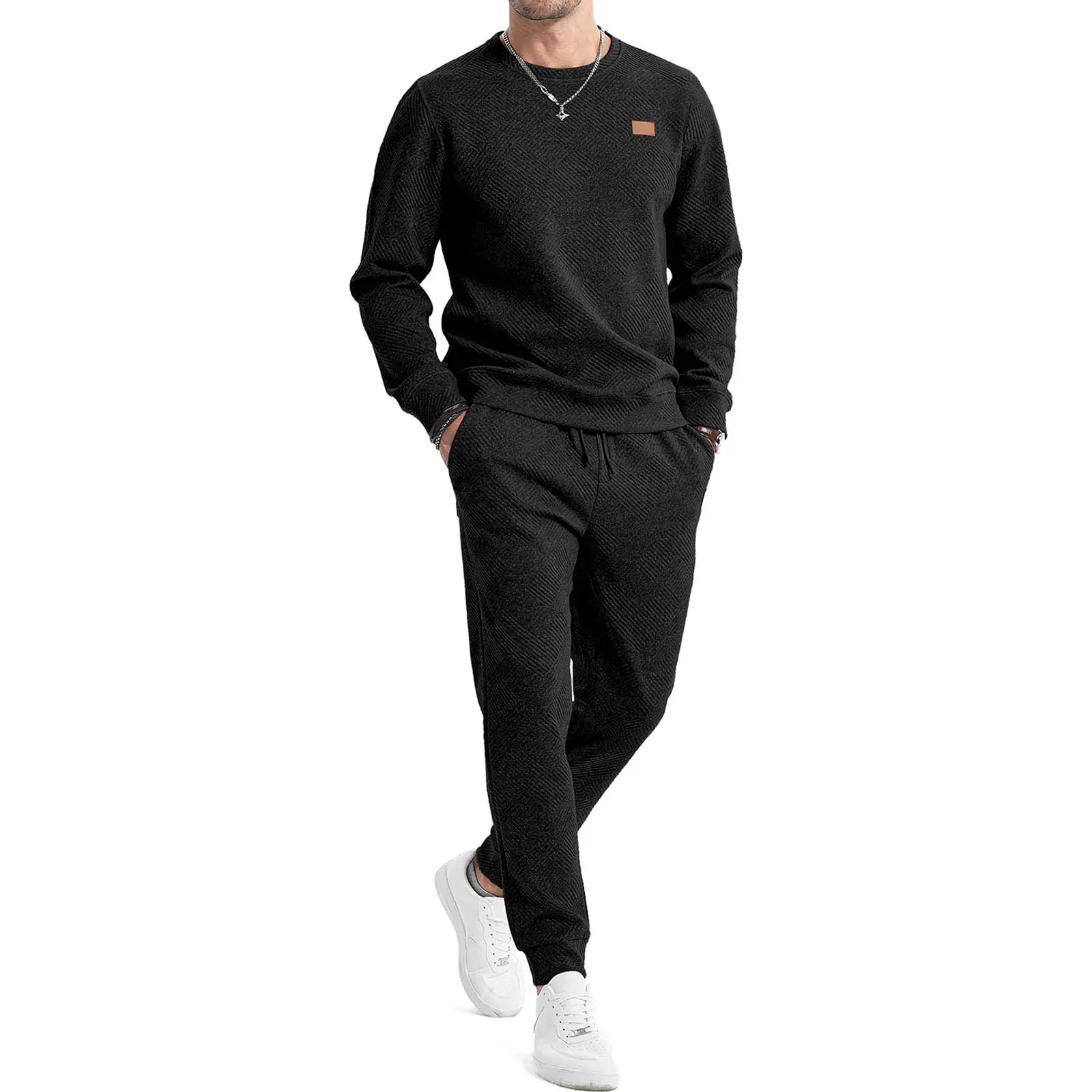 JMIERR Men's 2 Piece Outfits Knit Jacquard Pullover Sweatshirt Tracksuit & Joggers Sweatpants Sweatsuit Sets with Pockets JMIERR Men's 2 Piece Outfits Knit Jacquard Pullover Sweatshirt Tracksuit & Joggers Sweatpants Sweatsuit Sets with Pockets