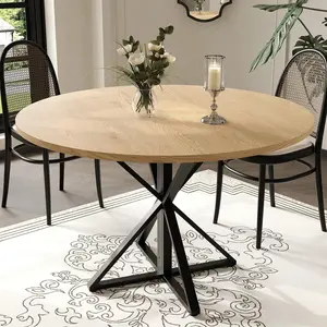 Gaomon 47" Wooden Round Dining Table - Metal Base Pedestal, Space-Saving Circle Table for 4, Ideal for Home Kitchen