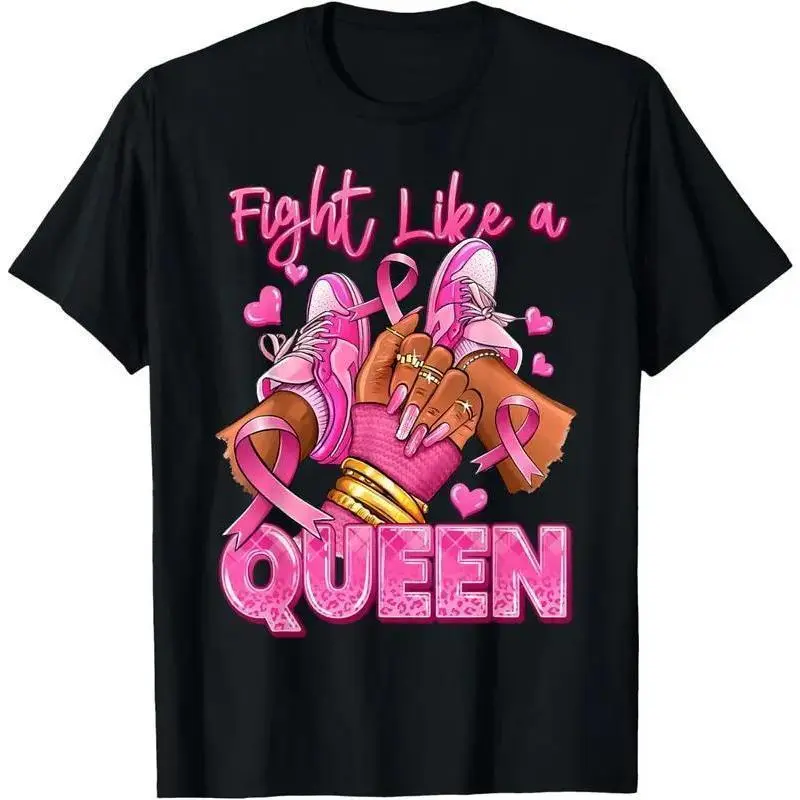 graphic tees 100% Cotton Afro Pop Rock, Hip Hop Black Women Breast Cancer Survivor Pink Ribbon TShirt90s graphic tees