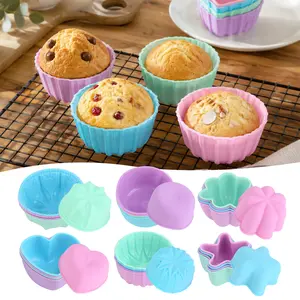 24PCS Silicone Donut Mold, 3.15" Diameter 1.45" Deep Small Reusable Baking Cups, Non-Stick, 6 Shape Silicone Molds, Heat Resistant Bakeware for Bagel, Muffin, Jello and Cake Baking