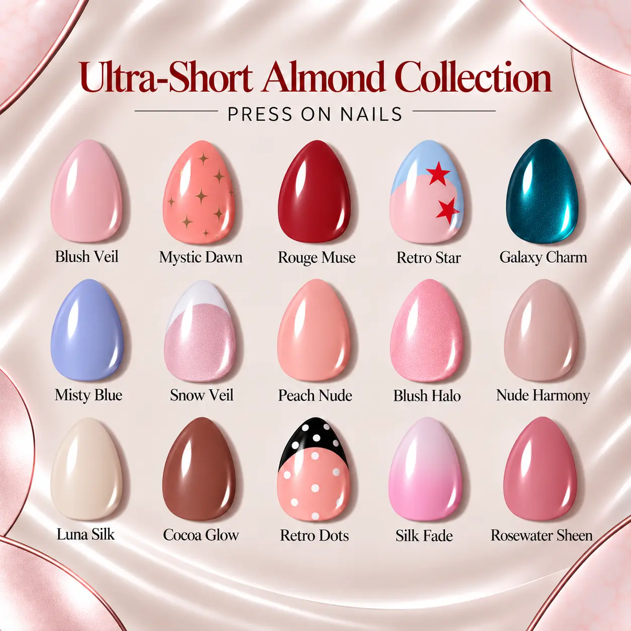 CurvLife Ultra Short Almond Press-On Nails Collection | 30Pcs | Ultra Short Almond Shape, Peach Blush Beige & Milk Nude Tones, Glossy Jelly Finish, Summervibes, Reusable & Non-Toxic, Easy Apply Salon Style for Work, Daily Wear