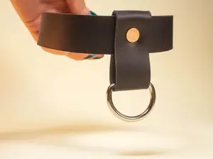 Locking Sub Collar with Heart Lock and Key, D-Ring in Black Leather