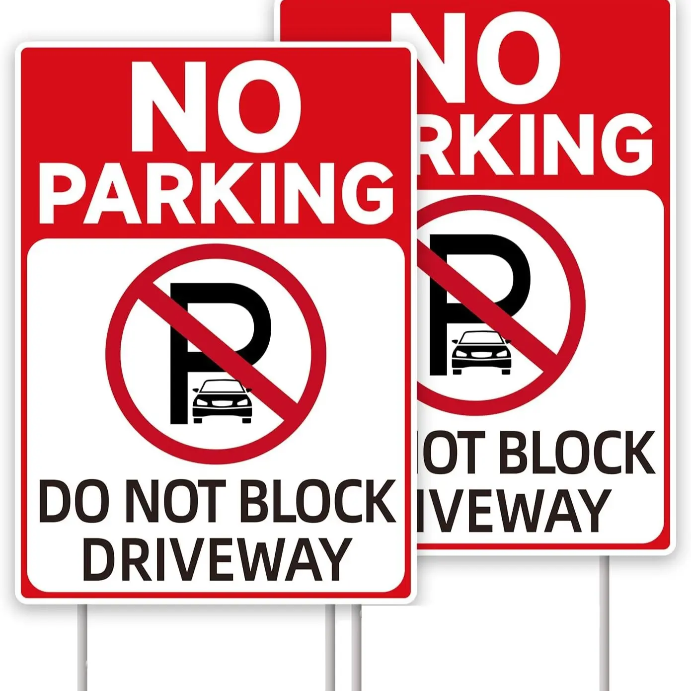 No Parking Signs With Stakes, Do Not Block Driveway Sign - 2-Pack 14"x10" Double-Sided, Clear, Visible, Outdoor, H-Metal Stakes, Corrugated Plastic, Address Signs For Driveway