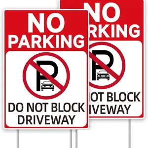 No Parking Signs With Stakes, Do Not Block Driveway Sign - 2-Pack 14"x10" Double-Sided, H-Metal Stakes, Corrugated Plastic, Address Signs For Driveway