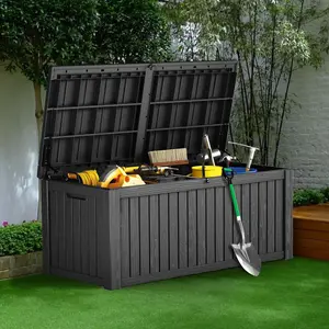 150 Gal Outdoor Storage Bench Box - Black Large Patio Furniture Accessory, Garden Tool Organizer, Indoor Cushion Storage Solution
