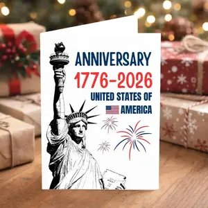 (5 x 7 Inch) USA 250th Anniversary Card, America 1776–2026 Celebration Card, Patriotic Greeting Card, Independence Day Gift Card, Handmade USA Anniversary Card, American Pride Keepsake