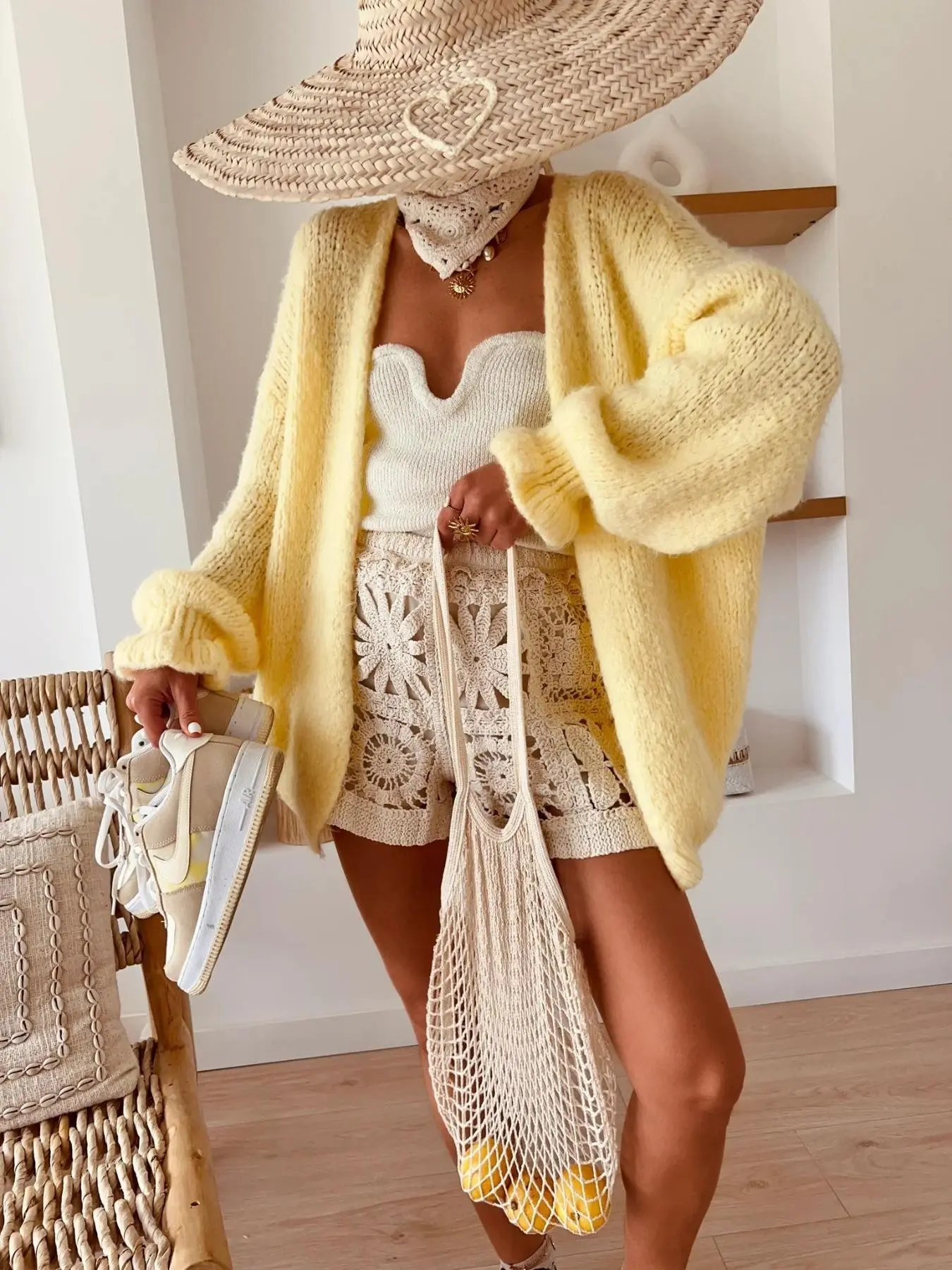 Elegant Women's Knit Sweater Jacket, Knitwear, Loose Fit Long Sleeve, Ruffle Cuff, Spring Fall Winter, Casual Daily Wear, Must-Have Outerwear