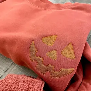 Halloween Pumpkin Face Crewneck Sweatshirt, Tonal Spooky Season Sweater, Trendy Fall Spooky season Outfit