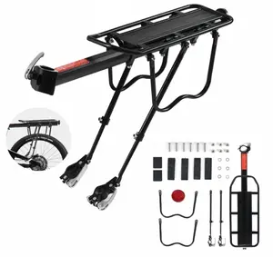 Rear Bike Rack, Adjustable Quick Release Aluminum Alloy Metal Bracket Cargo Luggage Carrier with Safety Reflector, Heavy Duty Load Bearing Hardware Accessory Fit Mountain Road E-Bike Fat Tire Bikes for Cycling Camping Touring