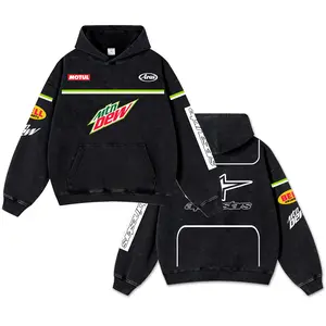 Retro Mountain Dew Racing Washed Hoodie MotorGP World Champion Enthusiast Apparel Streetwear Racing Team Super Motorsports Clothing Motobike Riders Supermotor Off-Road Dirt Bike Fan Gear Cotton For Motor Fan Relaxed Fit
