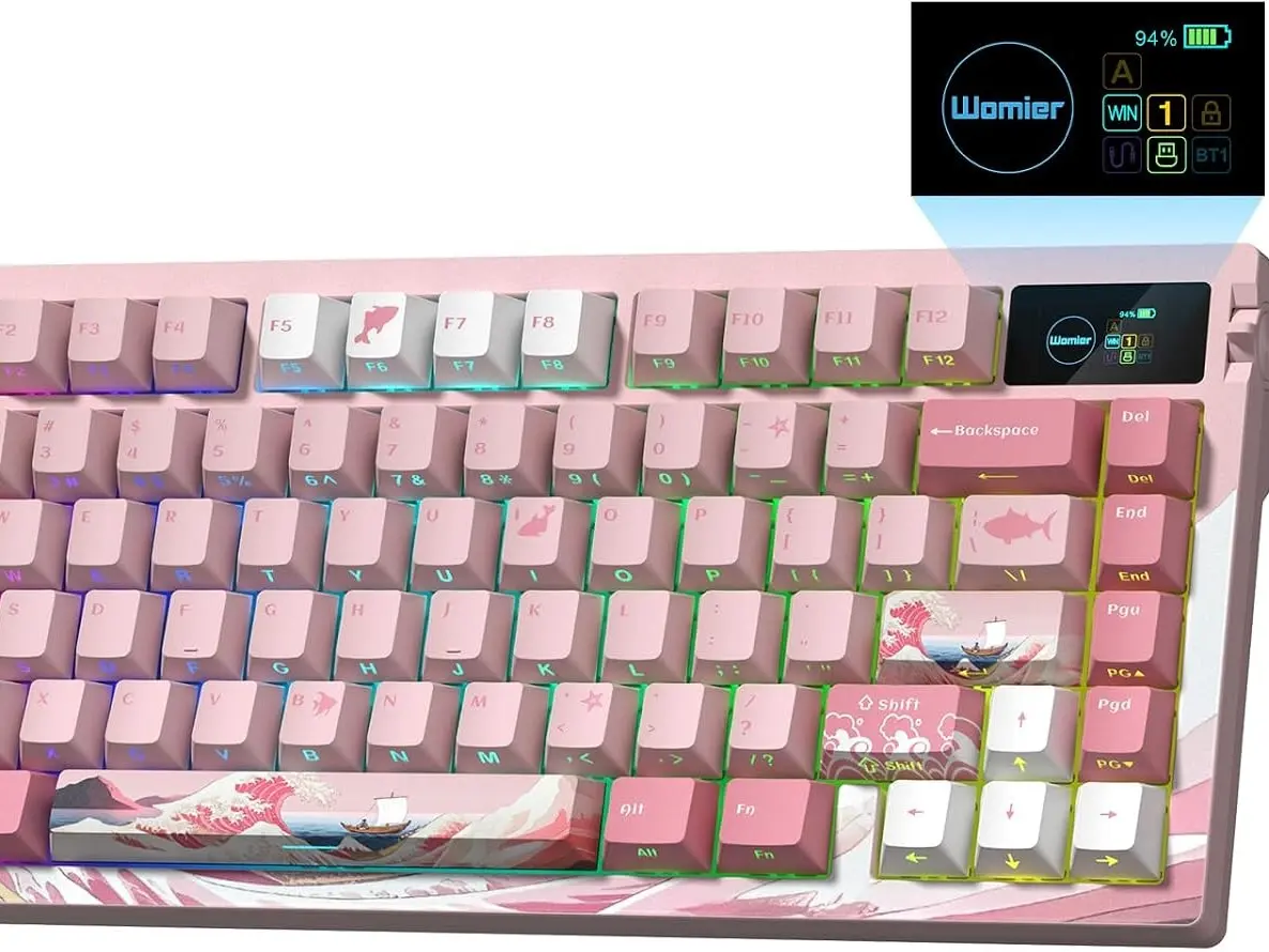 Womier L80 Wireless Bluetooth Gaming Keyboard, 75% Mechanical Keyboard with Smart Display, Adjustable Knob, Tri-Mode BT/2.4GHz/USB-C, Gasket Mount, Color Changing RGB Backlit, Hot Swappable, Low-Battery Lights for Windows PC Mac
