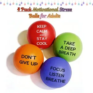 Stress Balls 4-Pack for Adults, Anti-Stress Squeeze Balls with Inspirational Quotes, Anxiety Relief Fidget Toys for Office, Classroom