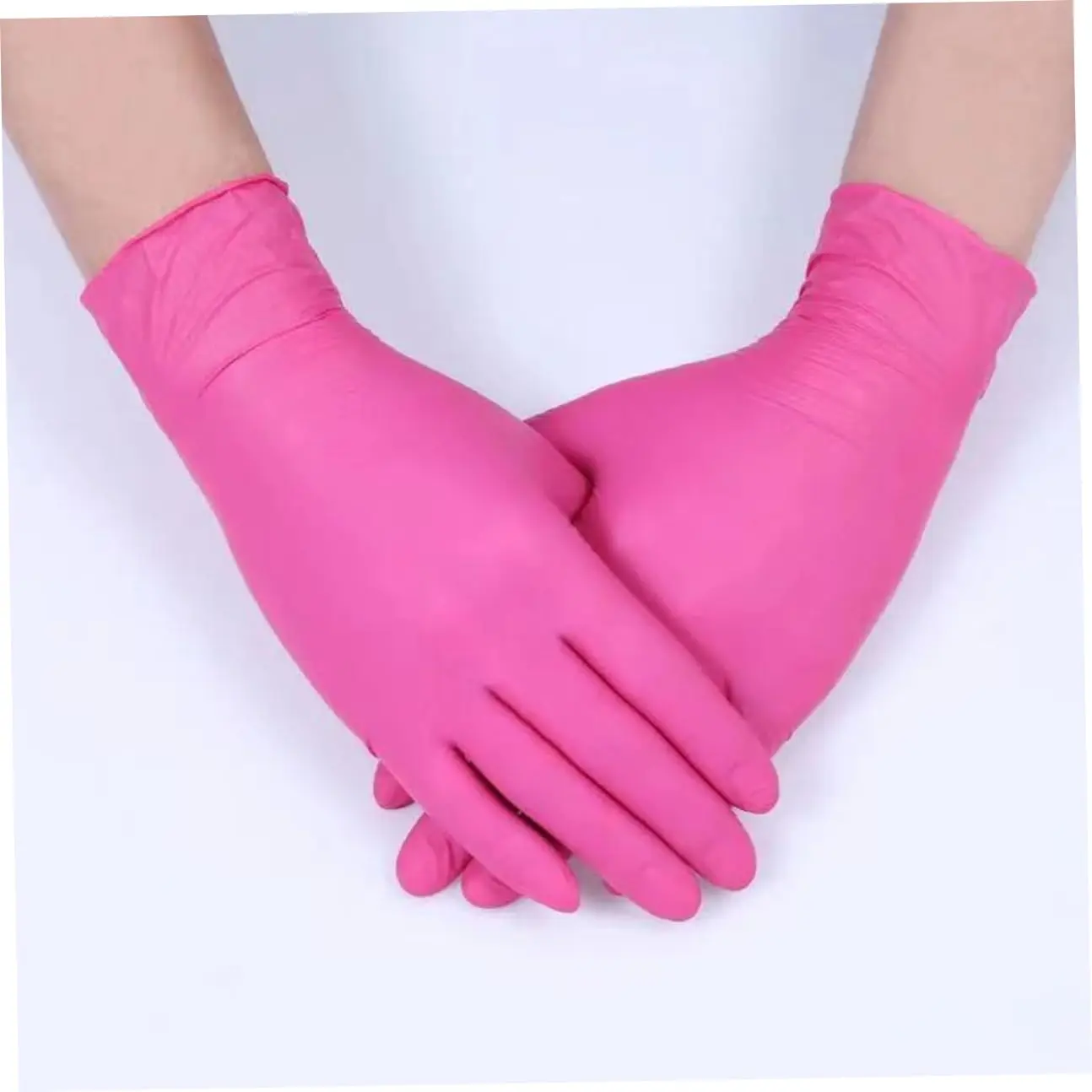 Magenta (L size) nitrile 100-piece pack powder-free latex-free gloves, suitable for household kitchen cleaning, food handling and general use - smooth rubber pink design with finger texture feel