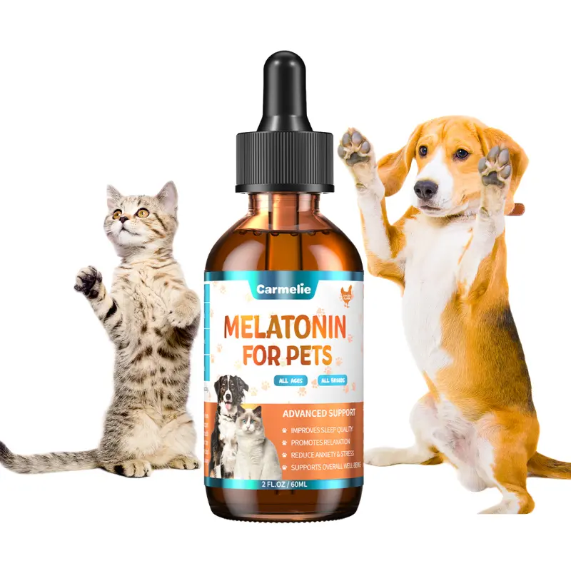 Carmelie Melatonin Calming Drops for Dogs & Cats, Pet Anxiety Relief for Fireworks, Separation & Travel, Sleep Support & Calm Mood, Chicken Flavor 60ml