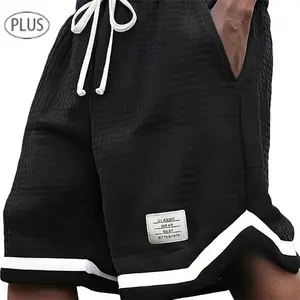 Plus Size Men's Waffle Knit Shorts - Elastic Drawstring Waist Casual Summer Shorts with Stretch, Breathable Soft Fabric, Solid Color Versatile Plus Size Men's Shorts Gray Mens Tropical