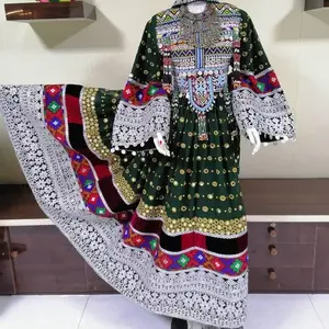 long maxi green chiffon Afghani outfit C001