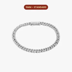 JAXXON Iced Out Cuban Link Bracelet 5mm - Silver - Rhodium Bonded for Shine & Durability - Box Clasp