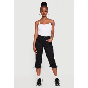 Capri Cargo Pants with Ruched Toggle Drawstring Hem