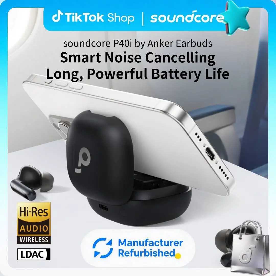 [Refurbished]soundcore P40i by Anker, Noise Cancelling Wireless Earbuds, Adaptive Noise Cancelling to Environments, Heavy Bass, 60H Playtime, 2-in-1 Case and Phone Stand, IPX5, Wireless Charging, Bluetooth 5.3 #tiktokshopsummersale, Audio, Electronic, Hea