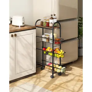 CHOEZON Slim Storage Cart, Storage Shelf on Wheels, Storage Rack with Pull-Out Baskets, Movable Cart with Handles, for Kitchen, Laundry Room, Living Room, Black and Rustic Brown TTC05BF
