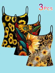 Women's Sunflower Pattern Strapless Top Set, Casual Slim Fit Design, All-Season Wear, Perfect for Daily & Stylish Looks