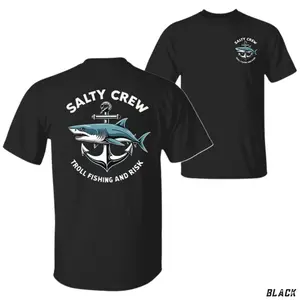 Salty Crew Troll Fishing T-Shirt, Shark and Anchor Graphic Tee, Offshore Angler Shirt for Men & Women, Fishing and Risk Apparel, Coastal Adventure Gift