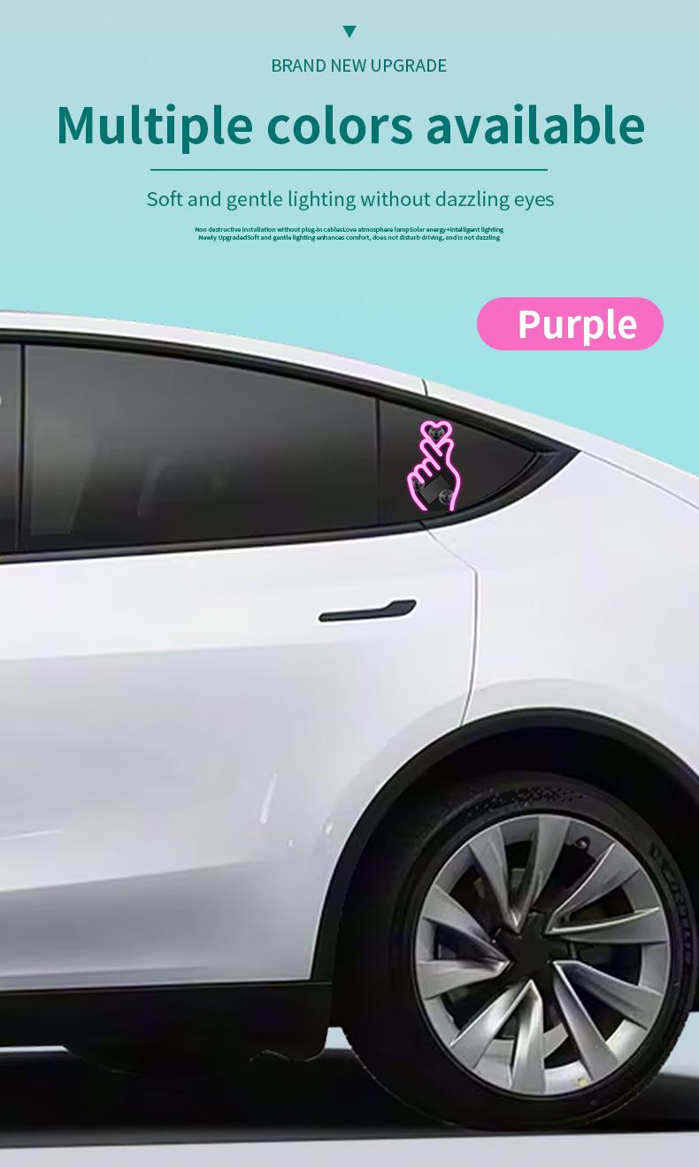 Solar Car Heart Gesture Light, LED Wireless Decorative Warning Light, Interior Ambient Light for Triangle & Rear Window