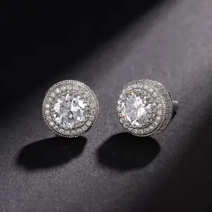 Round Cut Cubic Zirconia Halo Stud Earrings Higt Quality Perfect Birthday Gift for Women Stylish Jewelry