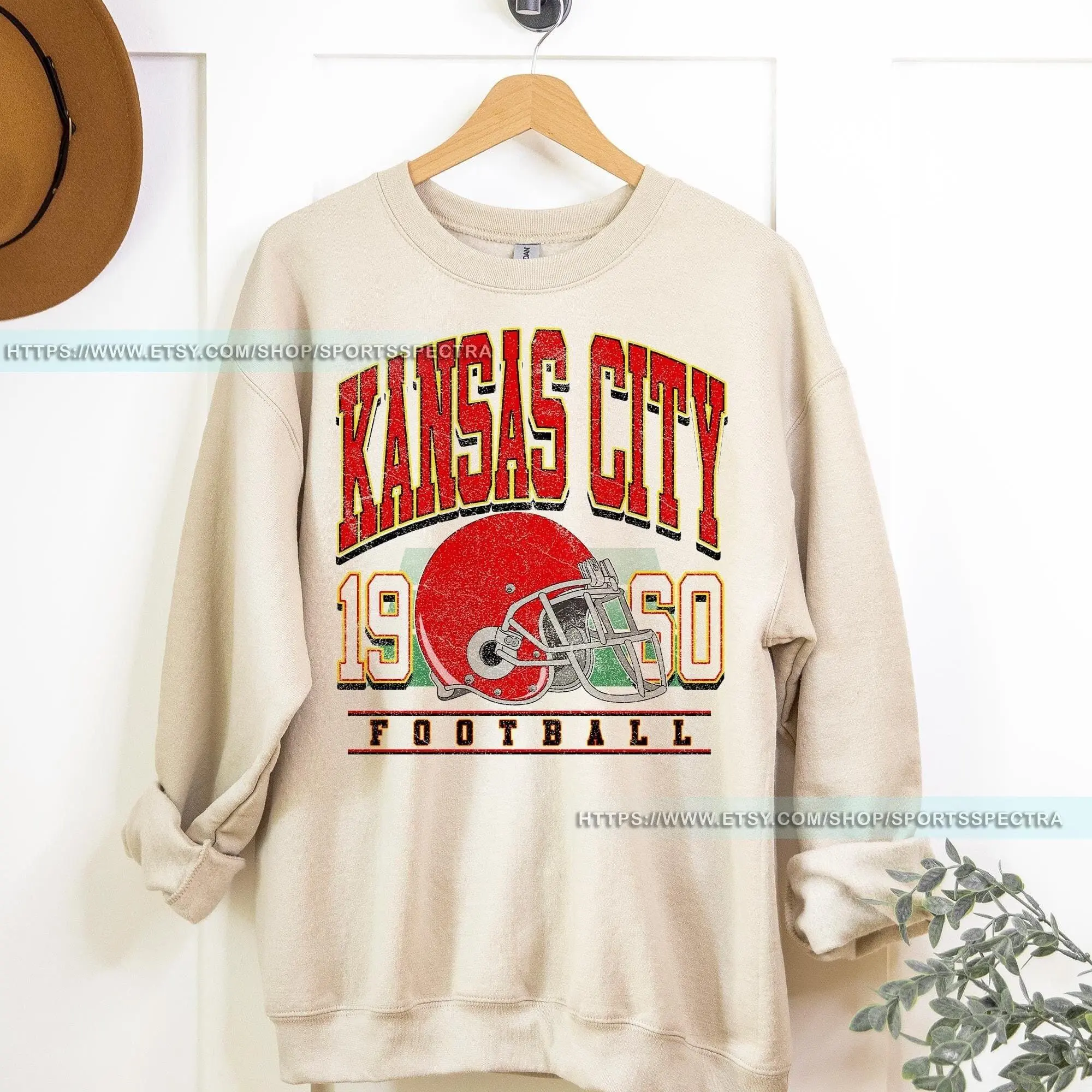 [Sale Up To 50%] Kansas City Football Vintage Sweatshirt, Kansas City Football Crewneck, Football Sweatshirt, Kansas City Fan Gifts