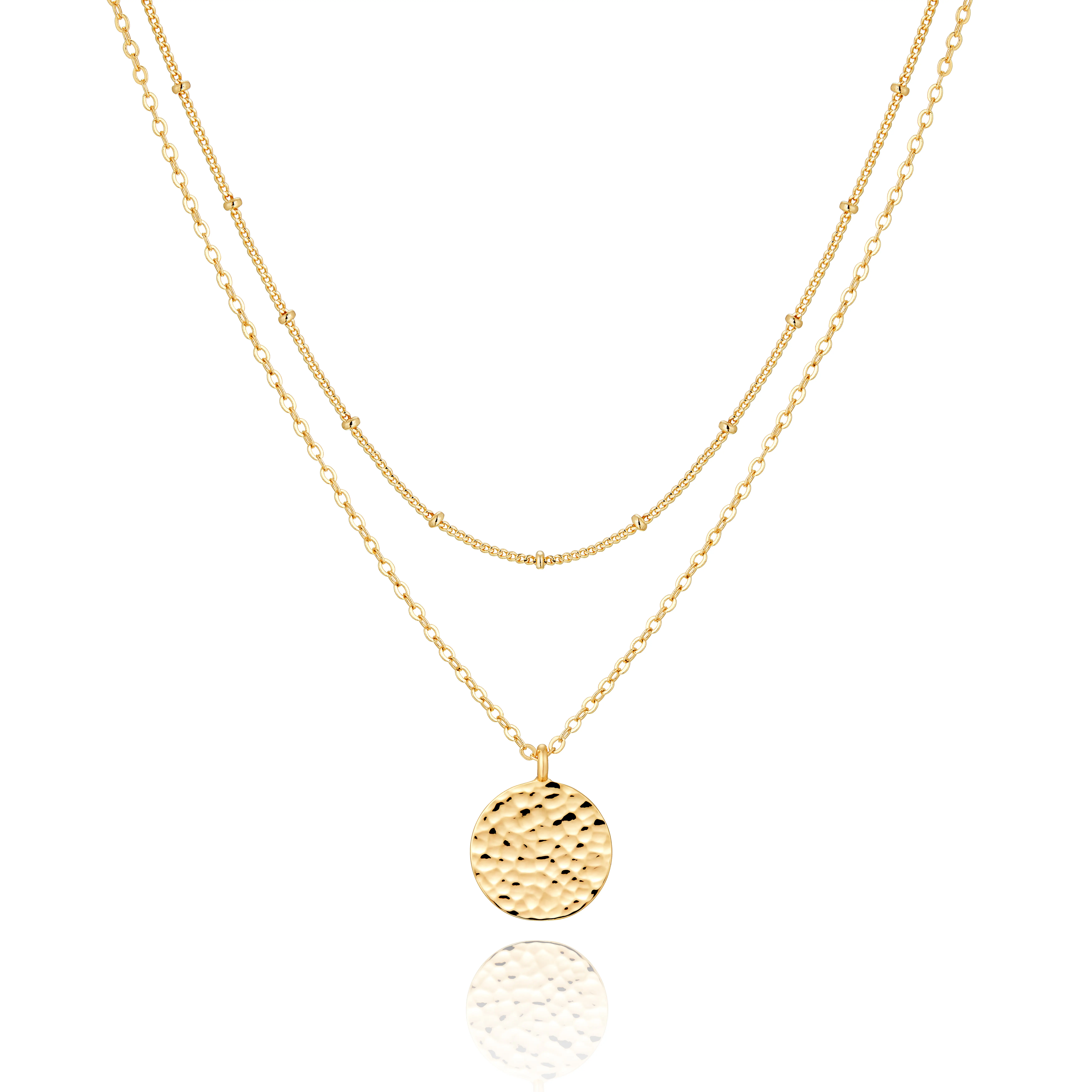 Fettero Gold-Plated Fill Dainty Hammered Moon Phase Choker Coin Full Moon Pendant Necklace for Women, Layered Disc Choker Necklace, Minimalist Round Charm Jewelry
