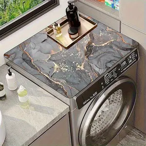 Elegant 60x50cm Full Width 1-Piece Rubber+Fabric Marble Print Washing Machine Cover Mat - Quick-Dry, Absorbent Non-Slip Washer Dryer Top Protector, Easy-Clean Dish Drying Pad, Laundry Room & Kitchen Decor, Modern Durable Appliance Accessory