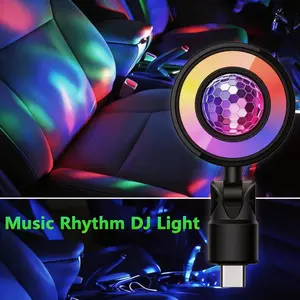 【Summer Survivals】Joytutus RGB Car Atmosphere Light - Sound Activated DJ Disco Ball Lamp with Rotating Sunset Projection, Music Sync Interior Ambient Lighting for Car, Live Stream & Selfie Setup, Cool Summer Car Accessories Summerwins