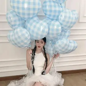 18 Inch Heart Shaped Grid Aluminum Film Balloon, 2 Counts Romantic Balloon for Wedding Party Background Decoration, Party Supplies