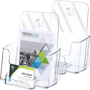 6.5 Inch Wide Acrylic Brochure Holder with Business Card Holder, Bifold Clear Brochure Display Stand Flyer Holders Literature Magazine Pamphlet Booklet Holder for Desk or Wall Mount Display(2 Set)