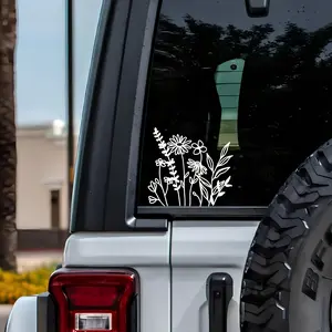 1PC Gentle Nature Bouquet Decor Sticker, Car decals, a fresh healing-style sticker suitable for car windows/notebook covers, Sticker for Cars, Automobile Decals, with delicate floral lines + minimal shape