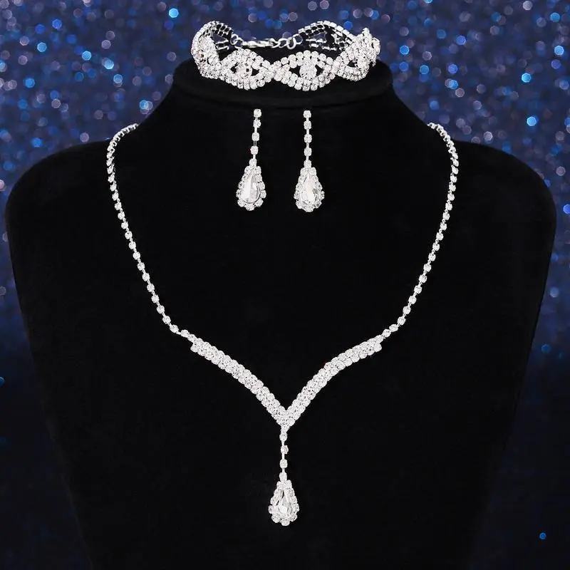 Rhinestone Prom Wedding Jewelry Set Formal Bridal Necklace Sets for Women Brides Black Rose Gold Gold Silver Blue Rhinestone Prom Wedding Jewelry Set Formal Bridal Necklace Sets for Women Brides Black Rose Gold Gold Silver Blue