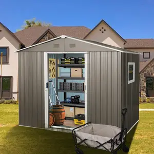 8ft x 6ft Outdoor Metal Storage Shed with Window Grey,Utility and Tool Storage for Garden, Backyard, Patio, Outside use