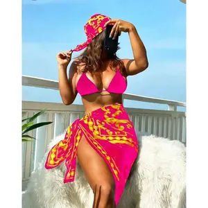 Woman Swimsuit Retro Pink Gold Chain Printed Set