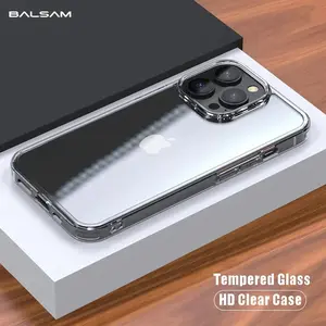 BALSAM Luxury Tempered Glass Clear Case for iPhone 17 16 15 14 12 13 Mini 11 Pro XS Max X XR 15 7 8 16Plus SE 17Air Transparent Hard Case Fundas Cellphone Protector