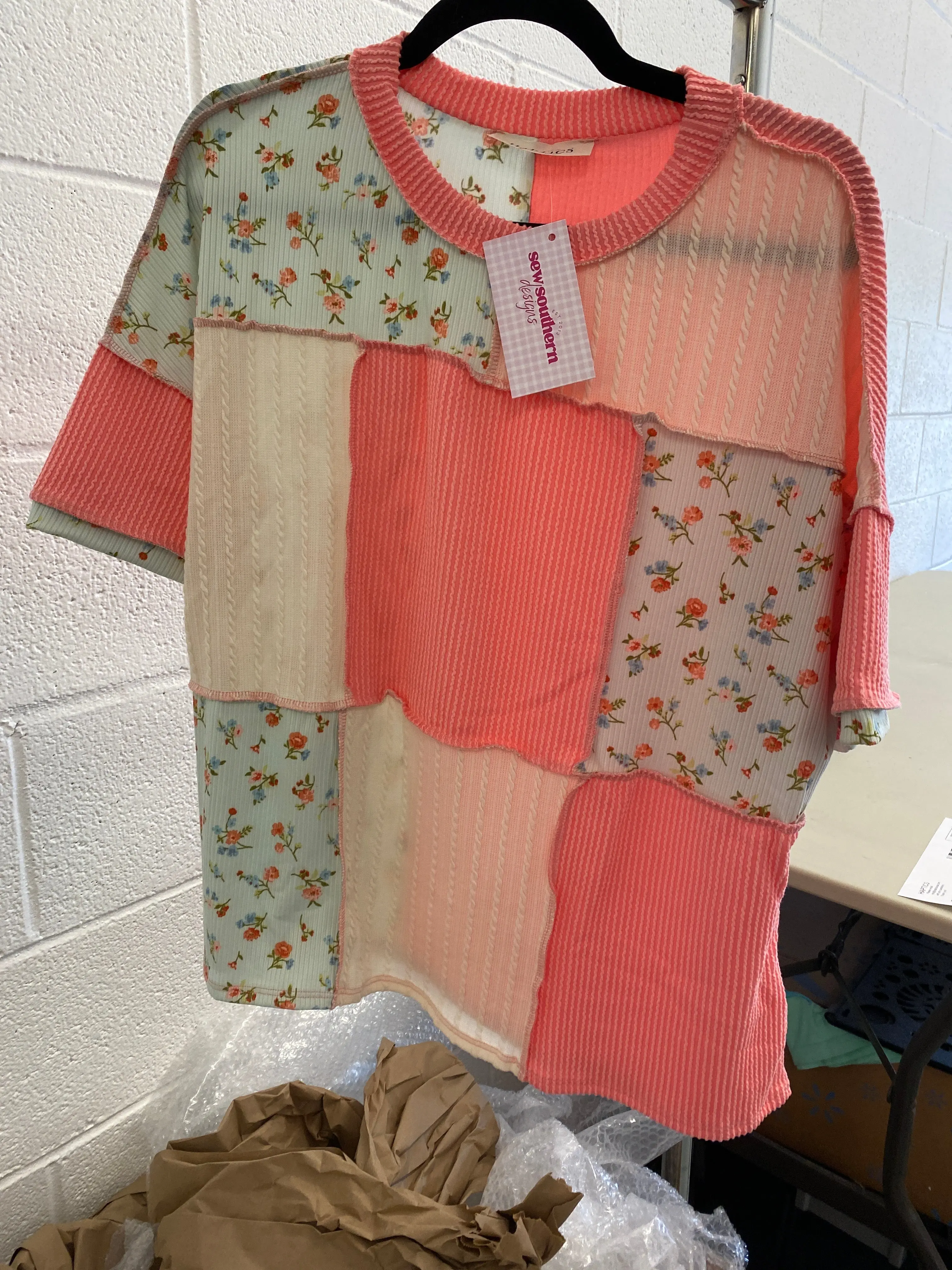 Coral Petals Patchwork Top